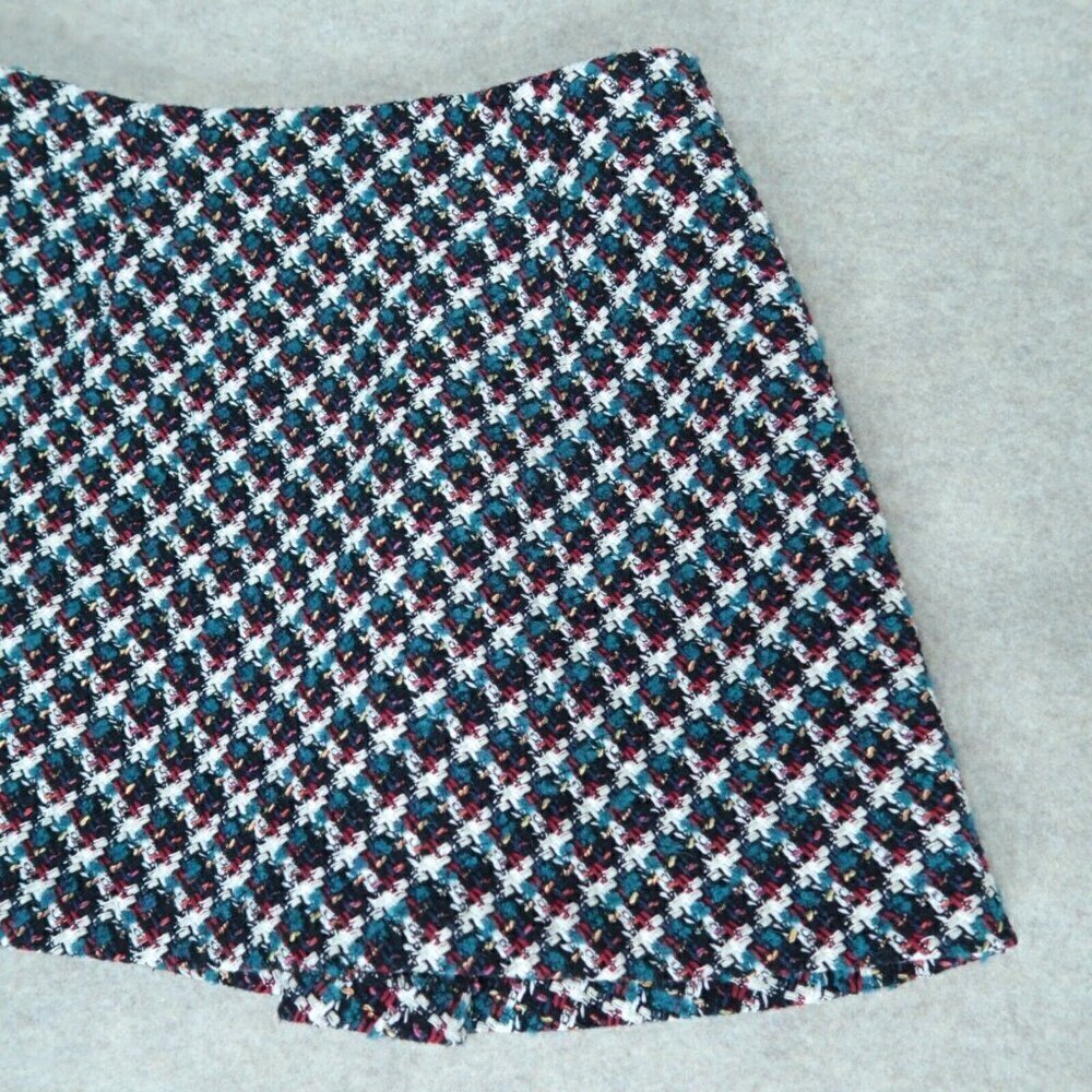 Zara Plaid Pleated Textured Mini Skirt Womens Size Large Tweed Knit Lined Preppy - Picture 7 of 8